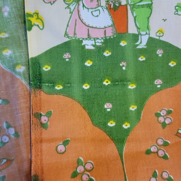 Joan Walsh Anglund Vintage 1975 Utica Twin Flat Fitted Sheet Set Orange Green Do - Picture 9 of 9